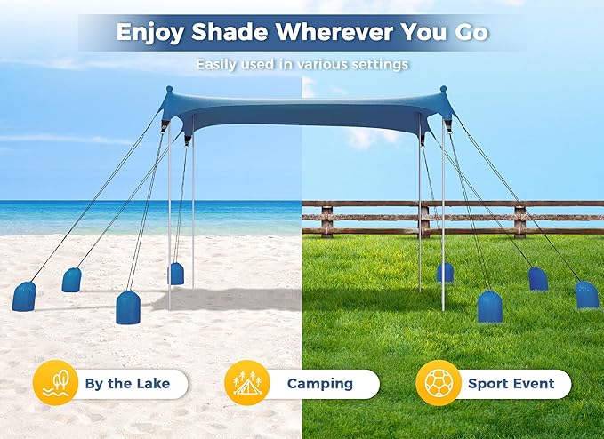 Gorich Beach Tent Sun Shelter with 8 Sandbags UPF50+ Protection &amp Windproof Pop Up Beach Canopy Tent Sun Shade for Family Travel &amp Camping Easy Setup Canopy Umbrella