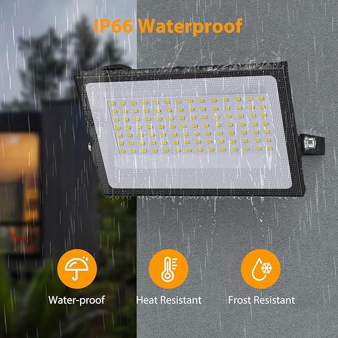 Onforu 120W Flood Lights Outdoor 12000lm Bright LED Work Light with Plug 6500K Daylight White LED Flood Lighting IP66 Waterproof Security Yard Lights for Yard Garage Stadium 4 Pack