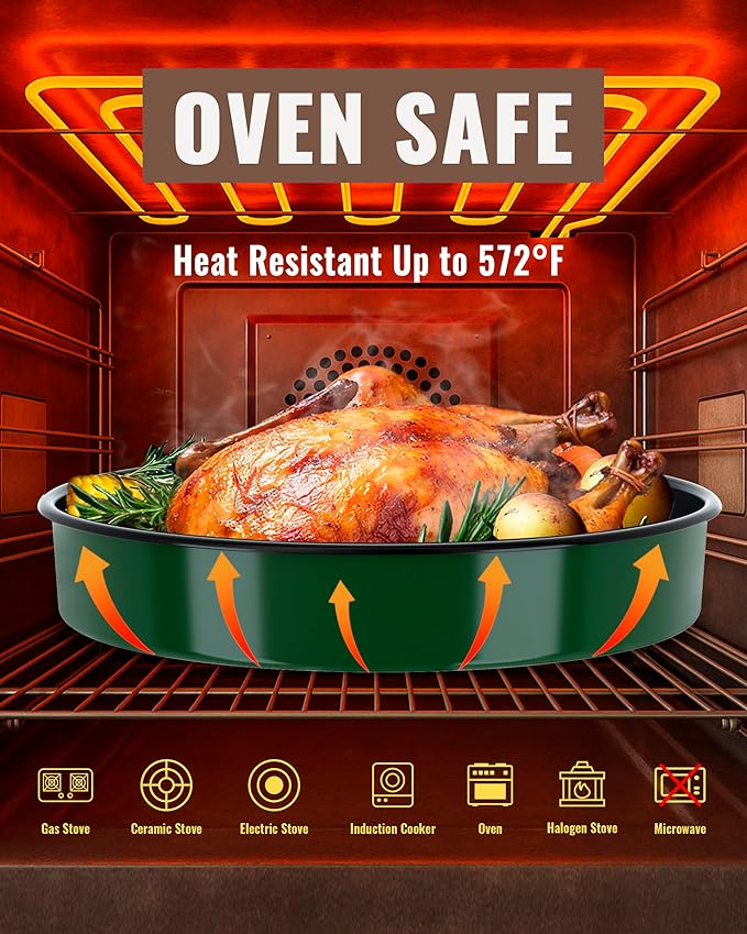 Enamel Pizza Pan Set Round Baking Pans for Oven Roasting Chicken Roast &amp Ham Dish 4-Pack 9/10/12/14 Inch Non-Stick Heat Resistance Dishwasher Safe Wife &amp Mother's Valentine Easter Gift Cake P