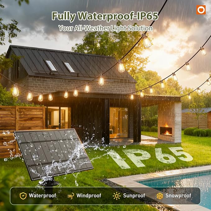 addlon 204FT(2 Pack*102FT) Solar String Lights Waterproof Patio Lights Solar Powered with Remote &amp USB Port 3 Lighting Modes 60+4 LED Shatterproof Bulbs Outdoor Light for Camping Backyard Garden
