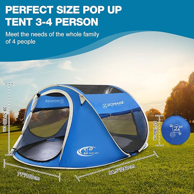 Easy Pop Up Tent 2-4 Person Waterproof - Pop-Up Camping Tents Automatic Tent Throw Pop Up Instant Flip Pop Tent for Campingby ZOAMKE