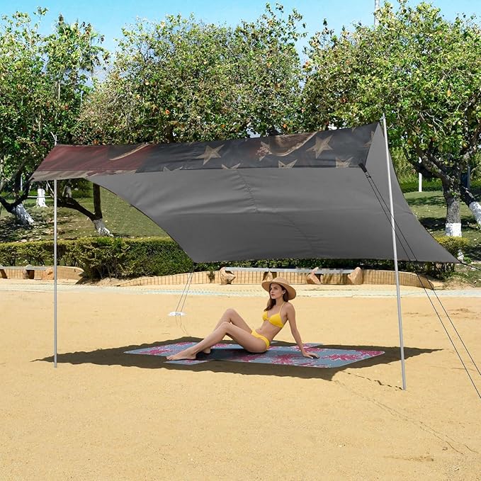 Beach Tent Sun Shelter Jackal Flag Lightweight &amp Easy Setup Beach Shade Canopy for Camping Fishing