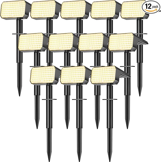 LANSOW 12 Pack Solar Spot Lights Outdoor Waterproof IP67 (90 LED/4 Modes) Solar Landscape Spotlights 2-in-1 Solar Powered Flood Lights for Yard Garden Pathway Outside Tree Auto ON/Off(Warm White)