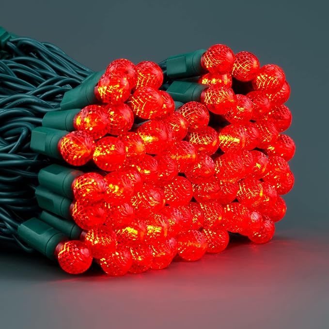 YULETIME Red One-Piece G12 Raspberry Christmas Lights 140 Count 48 Feet 2 Sets 70 LED 24 ft High Waterproof UL Certified String Light (Red)