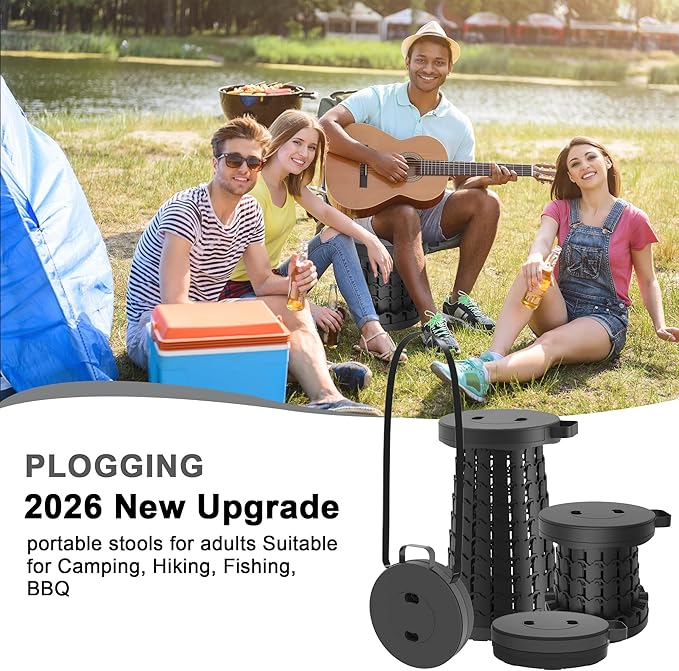 2026 Upgraded 18.1 Portable Folding Stool Collapsible Stools 600lbs Max Weight Lightweight But Sturdy Telescoping Foldable Camping Stool for Outdoor Fishing Hiking Travel BBQ