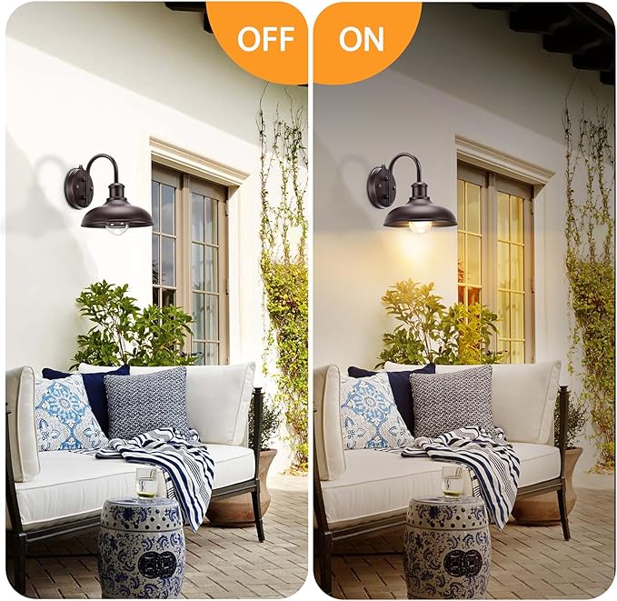 2-Pack Dusk to Dawn Gooseneck Outdoor Light Fixtures Farmhouse Barn Lights for Porch Industrial Brown Exterior Wall Sconce for Garage Patio E26 Base Anti-Rust for Garage Frontdoor Entryway Doorway