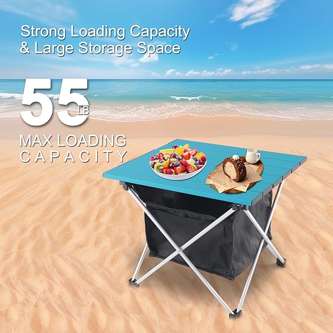 Grope Portable Camping Table Ultralight Aluminum Camp Table with Storage BagBeach Table for Sand with Carrying BagPrefect for OutdoorPicnicBBQCookingFestival (Blue with Storage Bag-S)