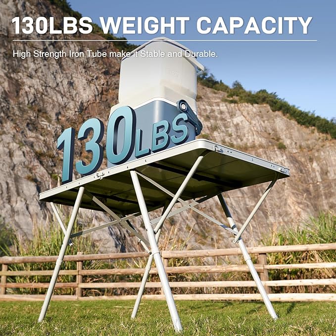 EVER ADVANCED Large Camping Table for 4-6 Person Portable Folding Aluminum Table with Carrying Handle Suitable for BBQ Picnic Camping and Indoor Use Support up to 130LBS Silver