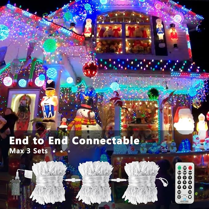 Brizled Christmas Icicle Lights 29ft 360 LED Outdoor Icicle Lights Color Changing with Remote 11 Function Connectable Christmas Lighting Warm White &amp Multicolor Xmas Lighting for Xmas Home Weddi