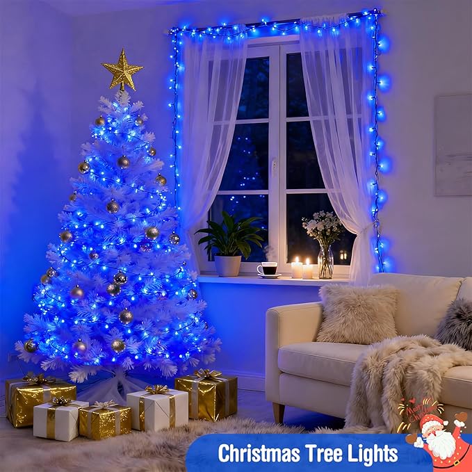 JMEXSUSS Blue 400 LED Christmas Lights Outdoor 132ft Christmas Tree Lights with Remote Indoor Blue String Lights Plug in for House Christmas Bush Decorations