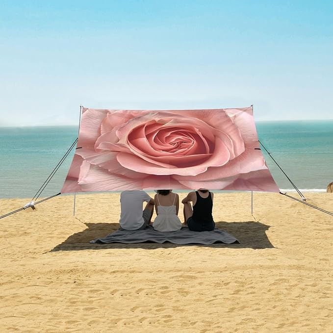 ALAZA Pink Rose Flower Beach Tent Sun Shelter UPF50+ Protection Beach Shade Canopy w/ 4 Sandbags for Outdoor Camping Fishing Backyard Fun Picnic 10x9 ft