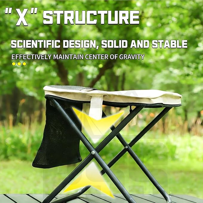 2026 New Large Foldable Backpack Stool for Adults - Portable Camping Stool with Sling Bag 300lbs Capacity for Camping Fishing Hiking Travel Picnic (Khaki)