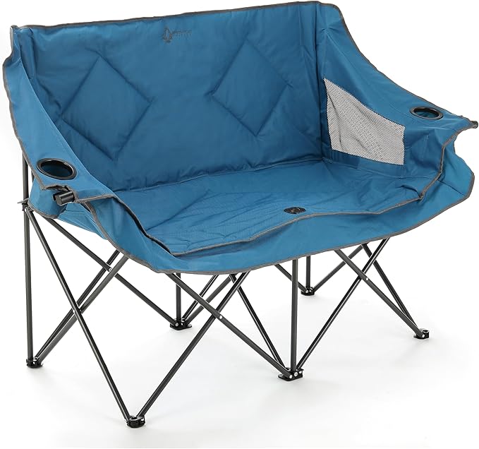 ARROWHEAD OUTDOOR Portable Folding Double Duo Camping Chair Loveseat w/ 2 Cup &amp Wine Glass Holder Heavy-Duty Carrying Bag Padded Seats &amp Armrests Supports up to 500lbs USA-Based Support