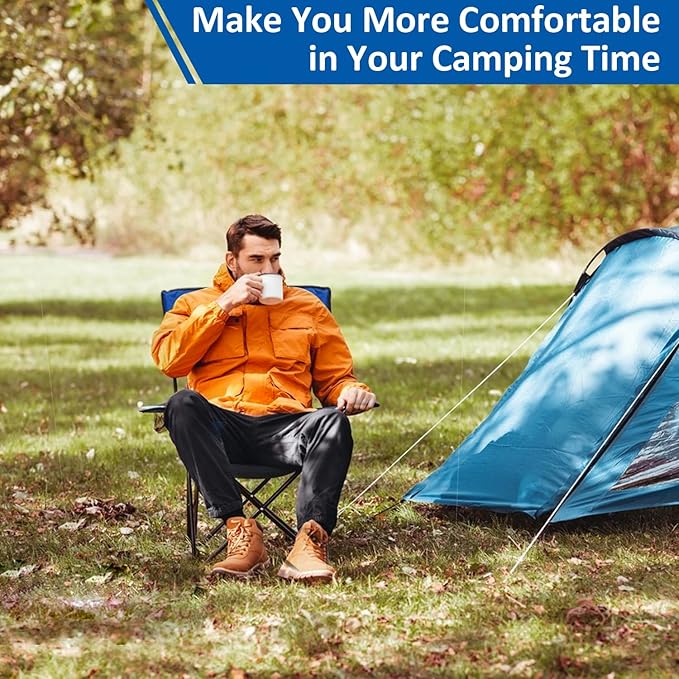 Folding Camping Chair with Cup Holder 225lbs Capacity Portable Foldable Chair with Large Anti-Sink Feet PE Coated Fabric for Outdoor Beach Fishing Backpacking Blue 2PCS