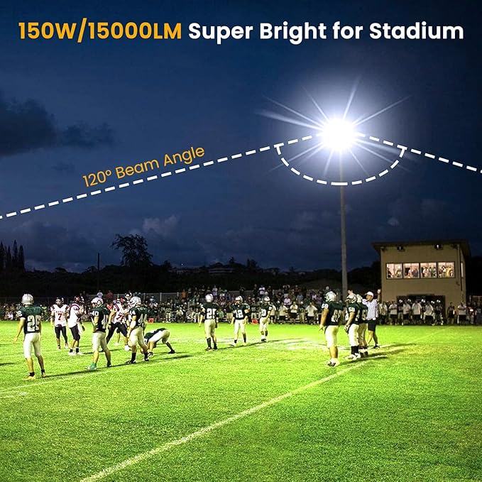 Onforu 150W LED Flood Light Outdoor15000LM Security Lights IP66 Waterproof Outdoor Floodlight 2 Pack 6500K Daylight White LED Exterior Lighting for Basketball Court Stadium Playground