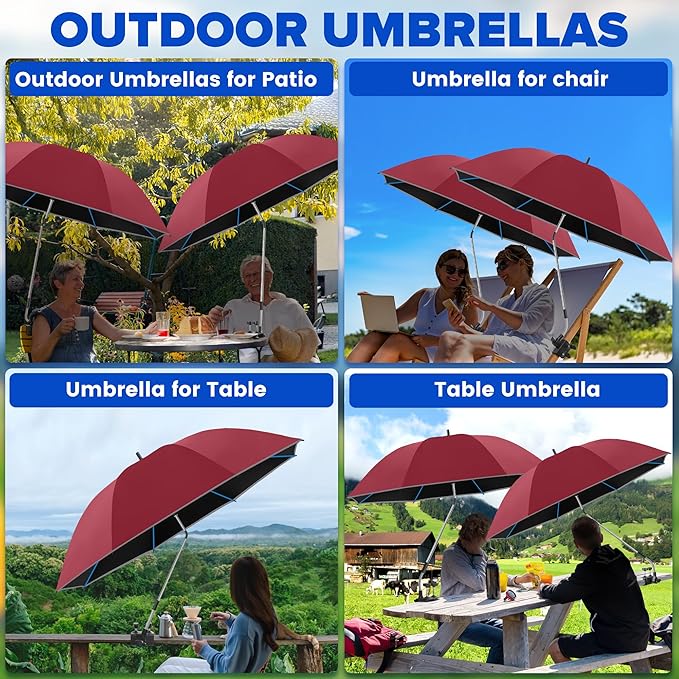 2PACK 48.7inch Umbrella for Beach Chair 360°Adjustable 50+ UV Protection Large Camping Chair Umbrella with Universal Clip for Glof Cart Garden Table Bleacher（ChairTable not include）