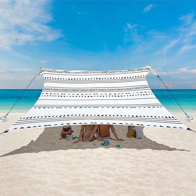 Beach Tent Beach Canopy Sun Shade UPF 50+ Portable 10×10 FT Camping Sun Shelter with Sandbags Poles Ground Pegs and Anti-Wind Ropes Easy Setup for Outdoor Backyard Picnics Fishing