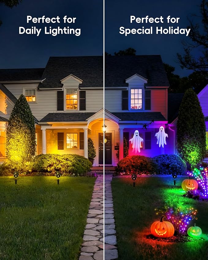 CORESLUX Christmas Smart Spot Lights Outdoor Color Changing Warm White Landscape Lights with APP and Remote Control Spotlight Waterproof for Garden Yard Patio Landscape 6 Pack
