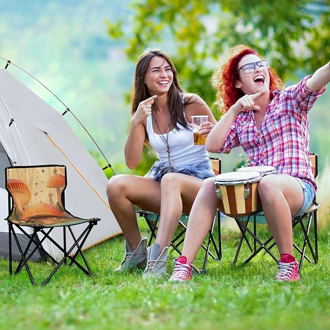 Mushroom Forest Portable Camping Chairs Folding Chair - Durable Oxford Fabric Lightweight Iron Frame Easy Fold Design - Ideal for Outdoor Activities Camping Fishing and Travel