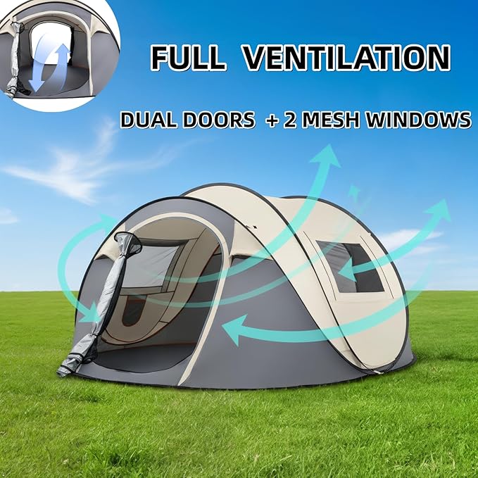 4 Person Pop Up Tent Instant Setup 10 Seconds Lightweight Family Camping Tent with Ventilation Spacious 9.2x6.6ft for Outdoor Beach Backyard Hiking