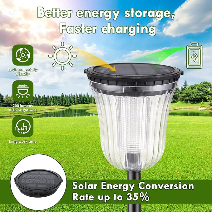Solar Lights Outside Waterproof 6 Pack 200 Lumens Super Bright Solar Pathway Lights Outdoor Waterproof with 2 Lighting Modes Auto On/Off Outdoor Solar Lights for Yard Walkway Lawn