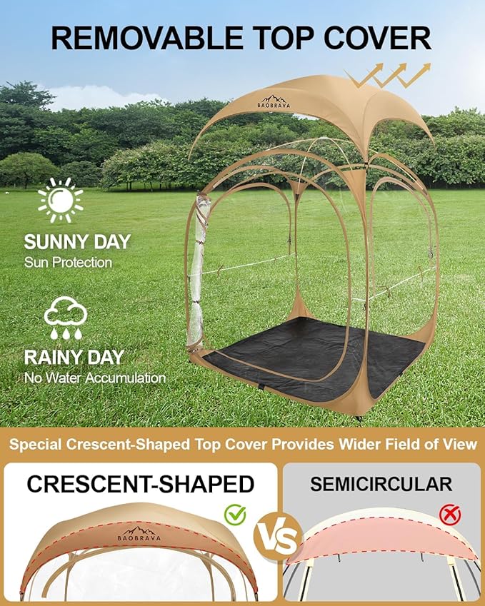 Pop Up Sports Tent - Thick PVC Scratch-Resistant Bubble Clear Tent Instant Weather Proof Pod with Extra Top Cover for Soccer Football Games Outdoor Events 1-2 Person