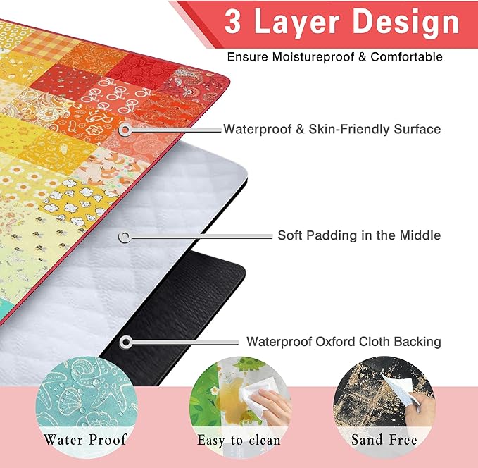 Extra Large Picnic Blankets Waterproof Foldable (80x 80) Boho Beach Blanket Waterproof Sandproof3-Layer Thicking Mat Outdoor Packable Camping Blanket