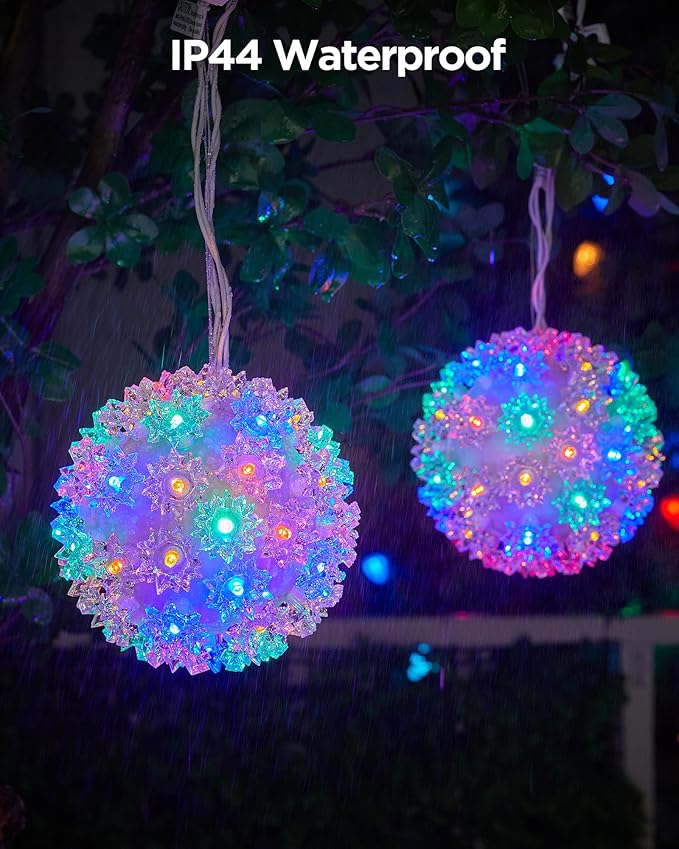 Brightown Outdoor Christmas Decorations-Starlight Sphere Replaceable Bulbs with Add-On Plug Lighted Sphere Balls for Trees Party Wedding Patio Indoor Decorations 5.5in-3pc 50 LED(Multi-Colored)