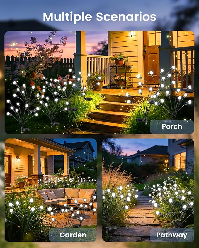 OZS 8 Pack Total 64 LED Solar Firefly Lights Fairy Outdoor - Solar Garden Lights Outdoor Sway by Wind Waterproof for Garden Patio Pathway Fairy Decoration (Cool White)