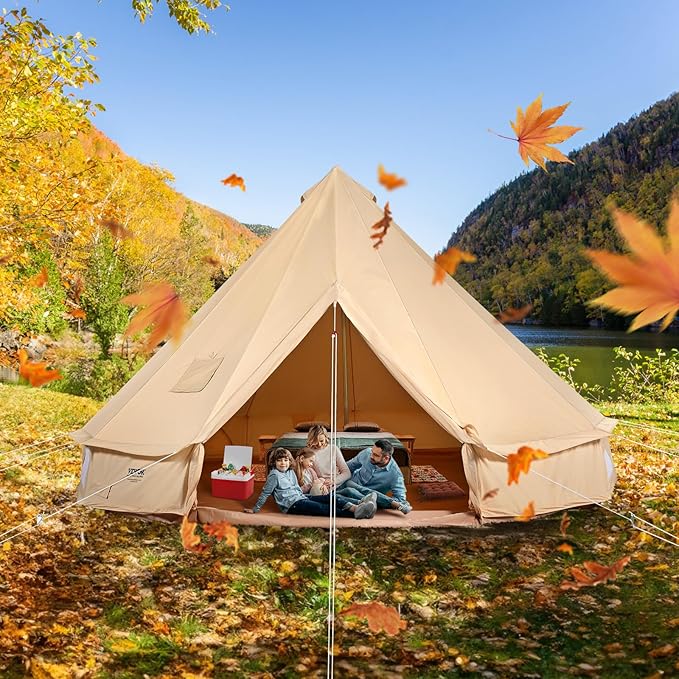 VEVOR Canvas Tent Bell Yurt 4 Seasons for Camping with Stove Jack Breathable Holds up to 4 People Family Camping Outdoor Hunting Party