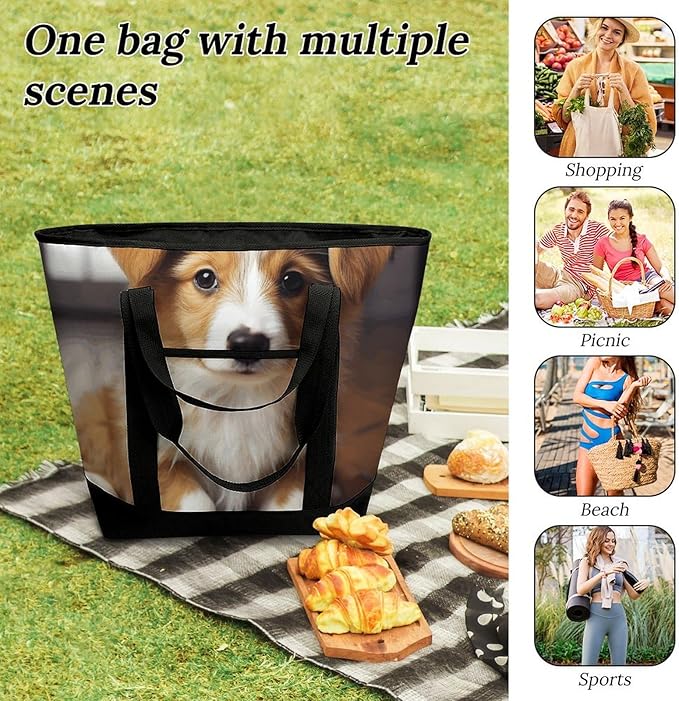 Insulated Shopping BagLarge Reusable Cooler Bags Cute Puppy Dog Printed Foldable Shopping BagTravel Waterproof Shoulder Bag
