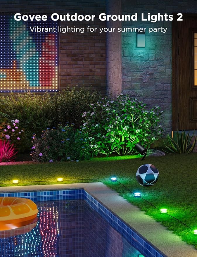 Govee Outdoor Ground Lights 2 50ft Patio Decorations 15 Pack RGBIC Pathway Lights with 100LM Warm White IP67 Waterproof 63 Scene Modes Works with Alexa Google Assistant