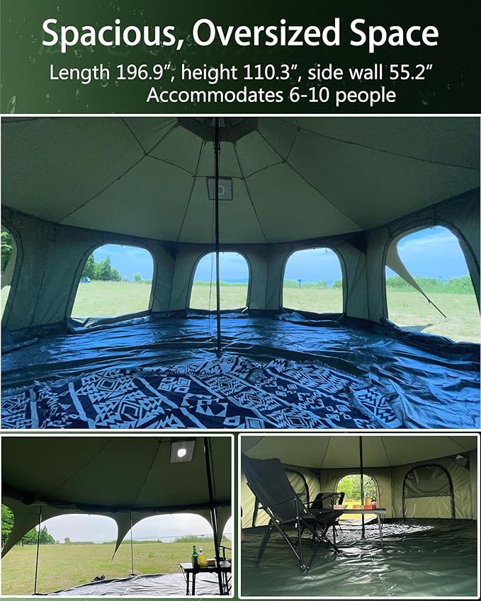 Cotton Canvas Tent Bell - Yurts Breathable and WindproofGlamping for 6/8/10Person Family Camping