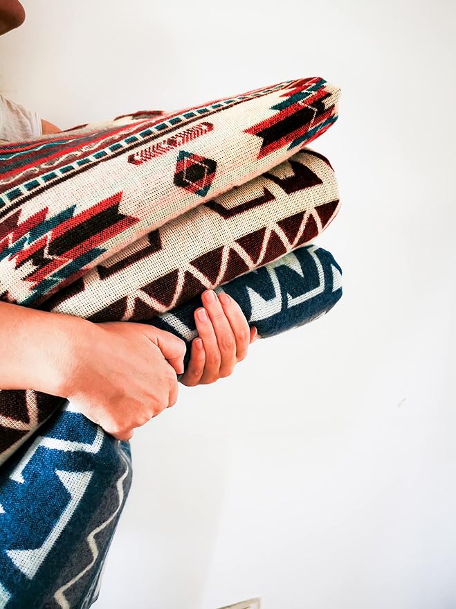 Inca Aztec Throw Queen King Blanket | Southwest Indian Navajo Boho Style | Native Cover for Camping Bedding Couch Vanlife | Faux Alpaca Lightweight Hypoallergenic (Condor Gray Throw)