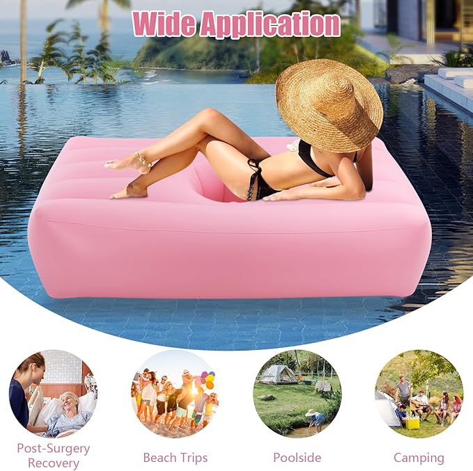 BBL Bed 72 x 40 Inflatable Mattress with Hole BBL Bed After Surgery for Sleeping Ergonomics PVC Pregnancy Bed Inflatable Mattress Air Mattress for Camping Traveling Hiking (Pink)