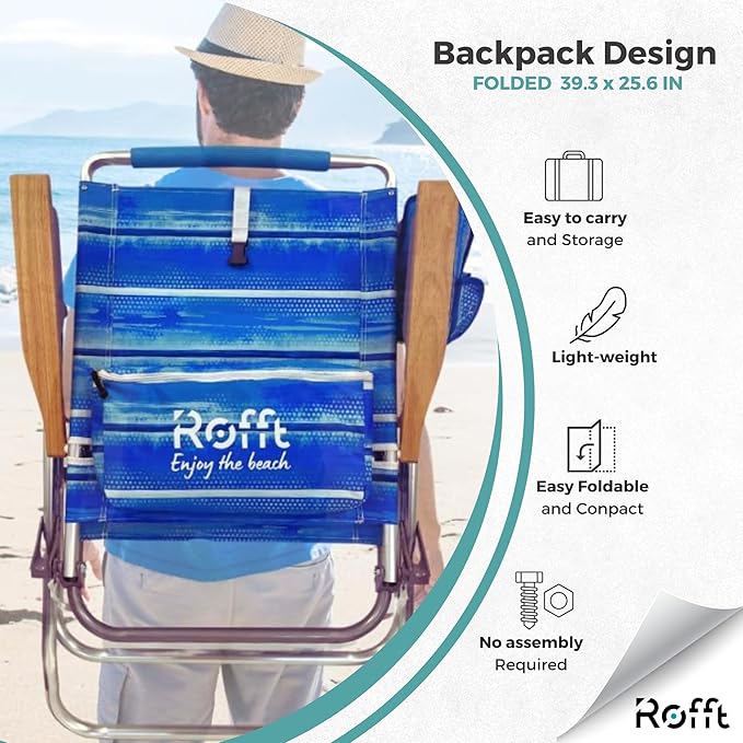 Beach Chair 17 Seat Height 7-Position Reclining Heavy Duty Folding with Backpack Straps Cup Holders and Back Cooler Storage High Back for Seniors
