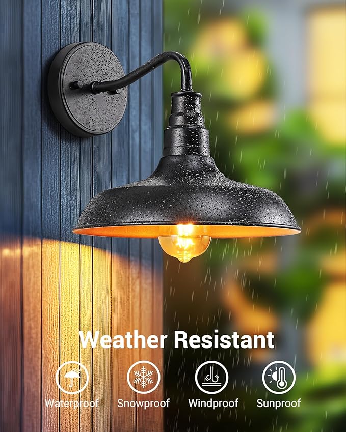DEWENWILS 2 Pack Outdoor Wall Light Gooseneck Barn Light Fixture Black Matte Wall Mount Lantern Farmhouse Outside Wall Sconce Exterior Porch Light for House Frontdoor Entryway Garage