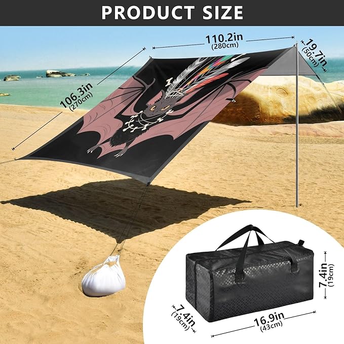 Retro Exquisite Bat Beach Tent Camping Sun Shelters Portable Outdoor Canopy Sun Shade for Camping Trips Fishing Backyard Fun or Picnics Easy Setup with Carrying Bag