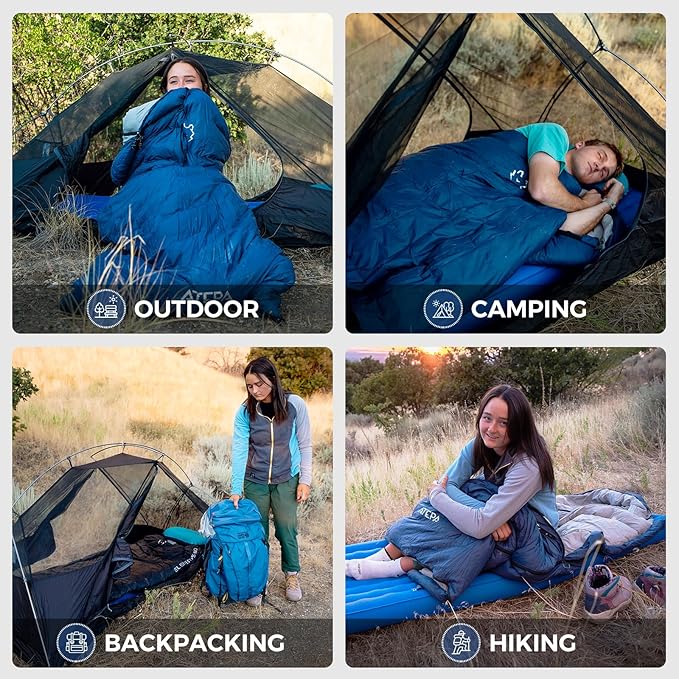 ATEPA 3-in-1 Hybrid Down Sleeping Bag for Adults Lightweight 3 Season Wearable Backpacking Sleeping Bag with Pad Attachment &amp Compact Compression Sack for Spring Summer Fall Car Camping 30°F 45°F