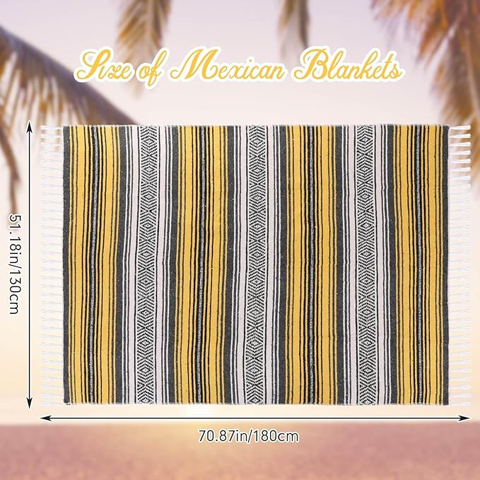 Macarrie 12 Pcs Mexican Beach Blankets Bulk Large Thick Serape Blanket Colorful Striped Yoga Throw for Outdoor Beach Park Picnic Car Couch Home