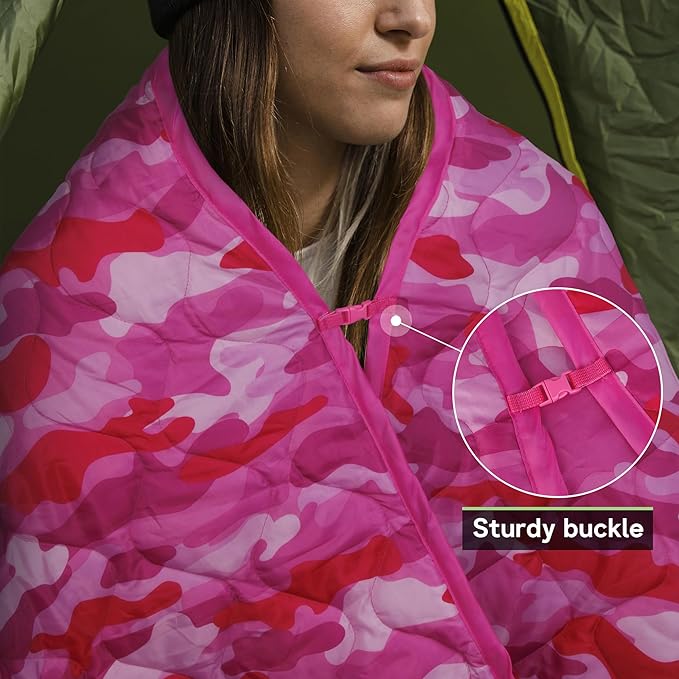 Mirzoyan Woobie Blanket Military Poncho Liner Camo Insulated Camping Woobie Blanket for Outdoor Hiking (Pink with Zipper)