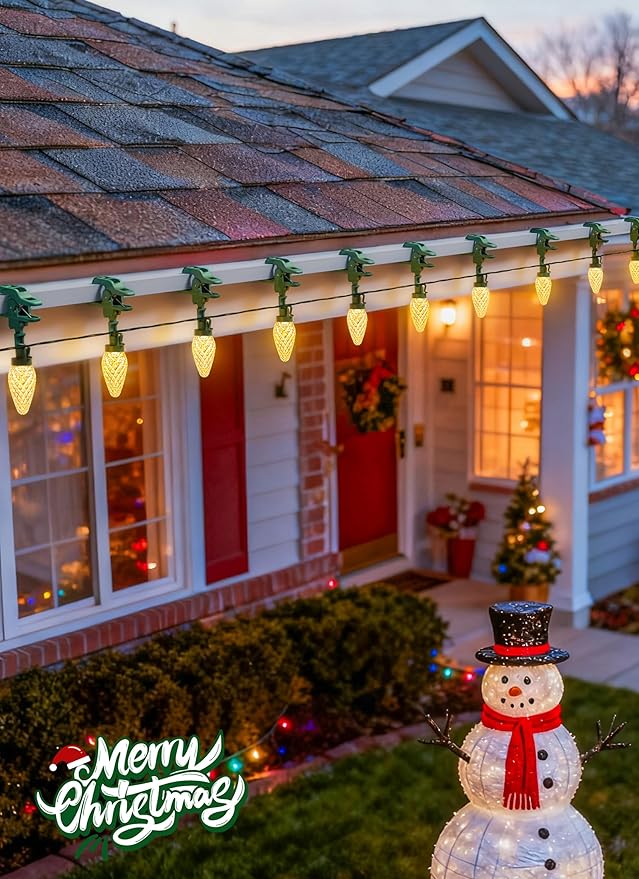 Brightown C9 LED Christmas Lights Outdoor 99 Feet 150 LED C9 String Lights with 150 Spring Clips Waterproof Connectable Christmas Tree Lights for Outside Roofline Patio Home Xmas Decor Warm White