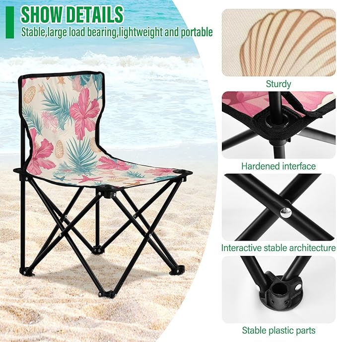 GuoChe Tropical Flower Pattern Compact Heavy Duty Camping Chairs Ultra-Lightweight Beach Chairs Carry Bag Included for Outside