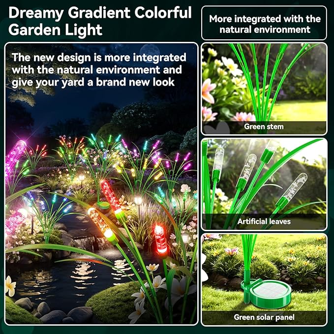 Solar Garden Lights 4 Pack 24LED Swaying Solar Lights for Mother's Day 30 Inches Waterproof Garden Lights for Pathway Yard Outdoor Garden Decor Gardening Gifts Mulitiple Colors Change