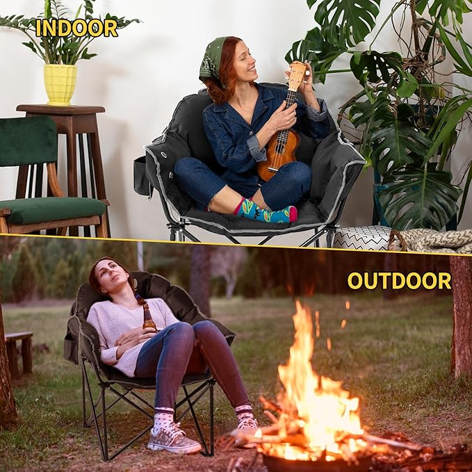 NAIZEA Heated Camping Chair Oversized Heated Folding Outdoor Chair for Adults with 3 Heat Levels Portable Foldable Patio Lounge Chair for Sports Outdoors Camp Battery NOT Included