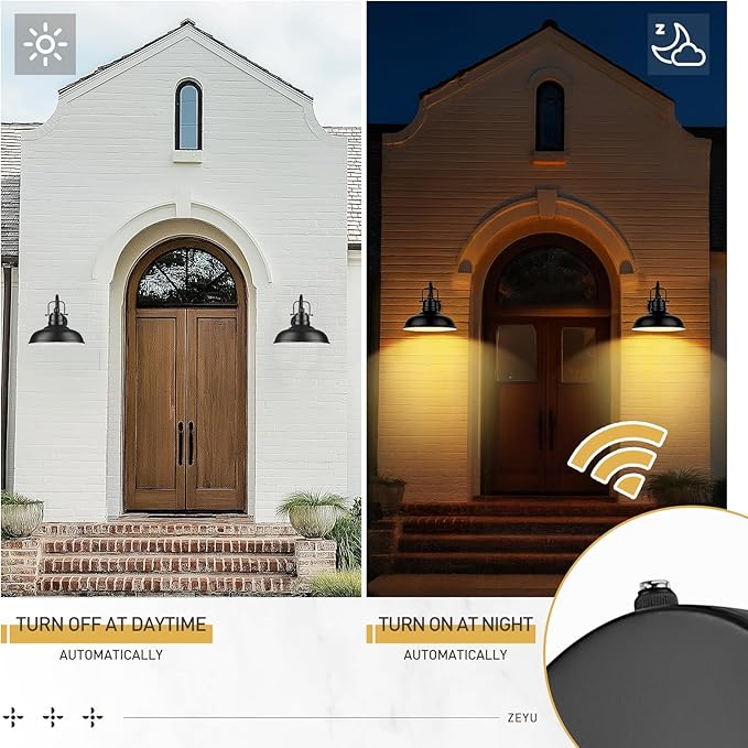 zeyu 18 Inch Dusk to Dawn Outdoor Barn Light 1-Light Wall Light Modern Wall Sconce for Garden Garage Matte Black Finish 016-1BL-PC BK