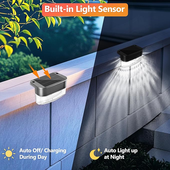 BrizLabs Solar Fence Lights Outdoor 12 Pack 3 Colors &amp 6 Modes LED Solar Deck Lights Warm White Outdoor Step Light IP65 Waterproof Cool White Wall Light Fence Lighting for Patio Yard Pool Raili