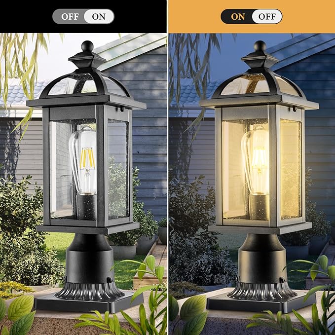 Darkaway Outdoor Post Lights Lamp Posts Outdoor Lighting Waterproof Aluminum Post Lights Exterior Light Fixtures with GlassFence Pole Lights for Yard Patio Garage （2 Pack）