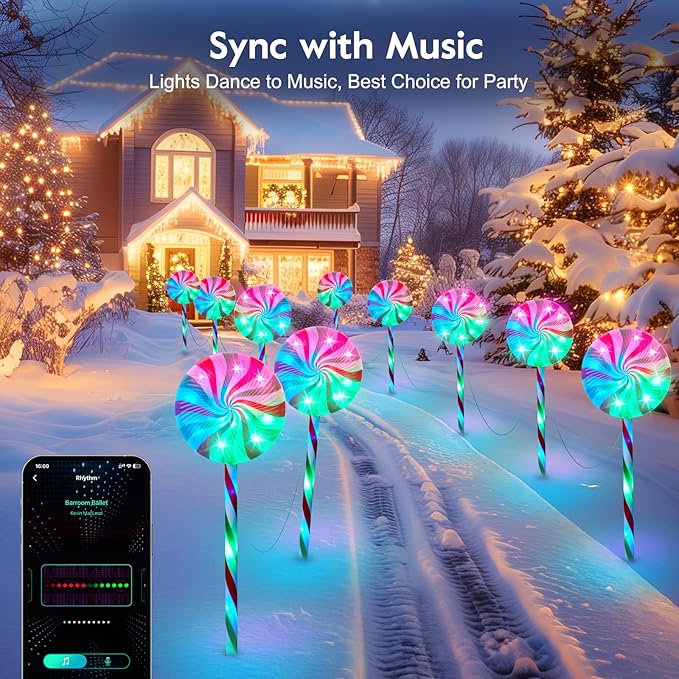 Brightown 6 Pack Smart Lollipop Christmas Pathway Lights Outdoor - 27IN 120 LED Candy Cane Lights with APP Control16 Millions Colors Waterproof Christmas Light Outdoor Decoration for Lawn