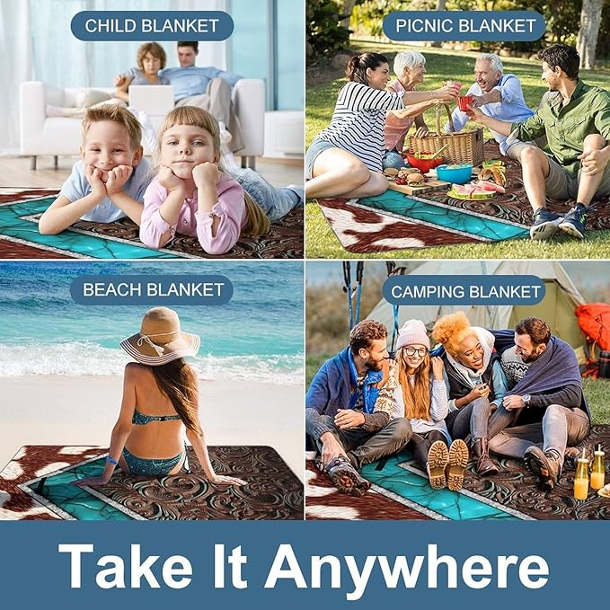 Vintage Satin Graphic Parchment Fluff Design Waterproof Outdoor Picnic Blanket Sandproof Beach Mat for Camping Hiking Grass Travelling